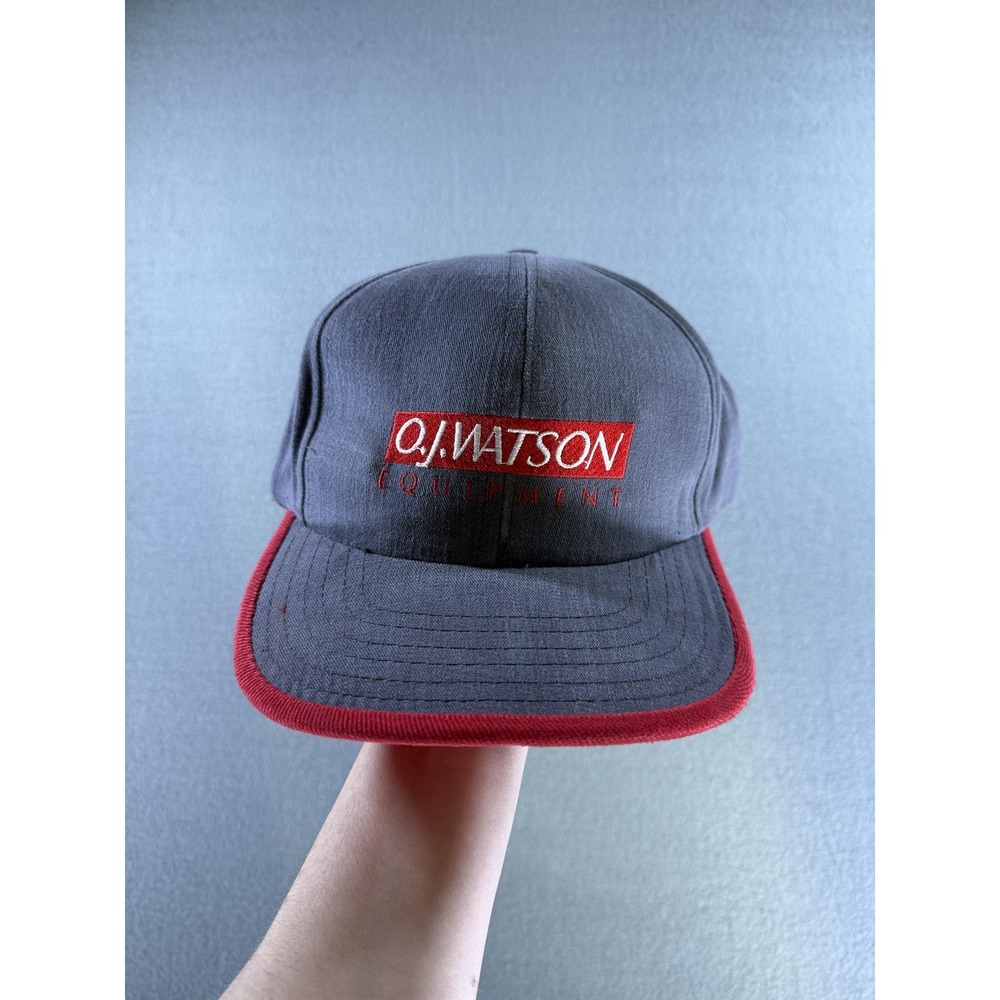 O.J. Watson Equipment Hat Cap Strap Back Made in USA Gray Red Baseball USA